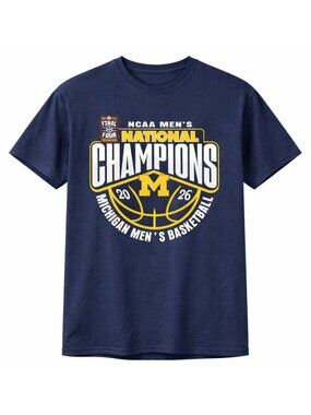 Michigan Basketball Champions 2026 Graphic Tee Navy Blue NCAA Style T Shirt